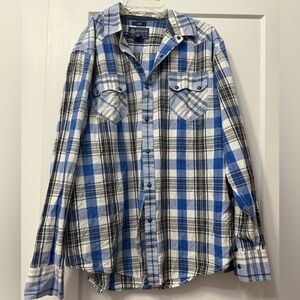 American Rag Long Sleeve Blue Plaid Western Style Button Up Shirt - Size Large